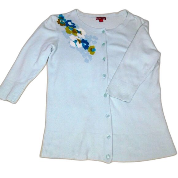 Woman's Sweater Merona  Sz. S Light Blue Floral Button Front Schoolgirl Office - Picture 6 of 9